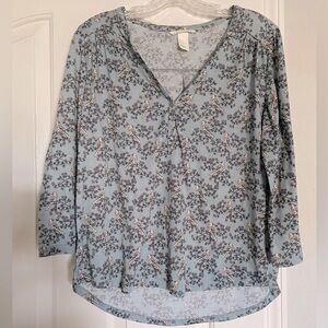 H&M Women’s Printed Loose Fit Top Shirt 3/4 Sleeves Blue Medium M